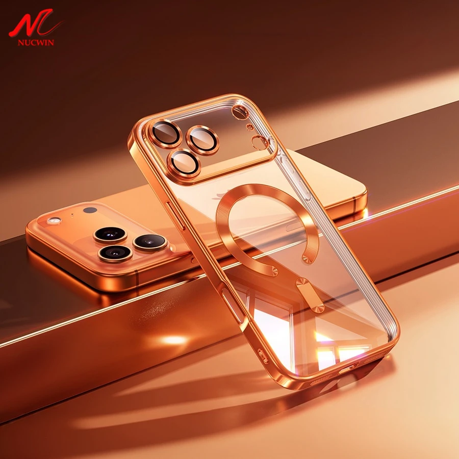 مع غطاء Magsafe مطلي ناعم لهاتف iPhone 17 Pro Max 17 Pro iPhone 15 16 Pro Max 16Pro غطاء شفاف مقاوم للصدمات