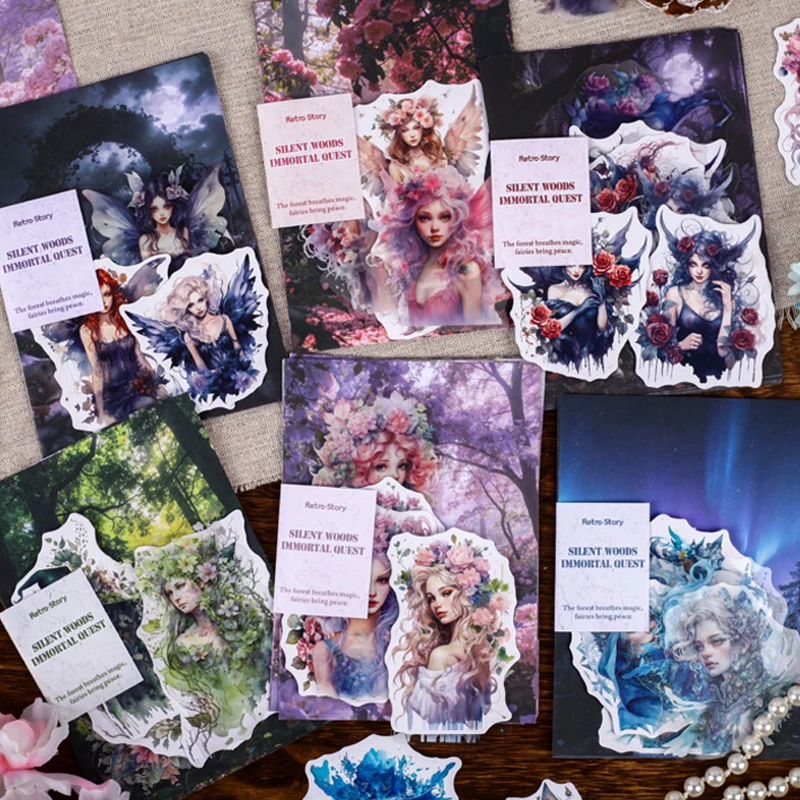 Mr.Paper 3er-Pack Silent Woods Immortal Quest Serie Materialpapier & Sticker-Set Fantasy-Märchen-Dekor für Tagebuch und Scrapbook