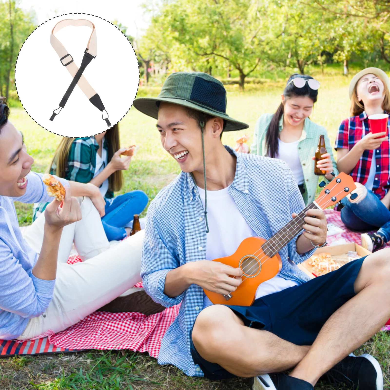 

1pc Ukulele Strap Durable Fabric Strap Non Punching Design Comfortable Edge Simple Practical String Instruments Accessories