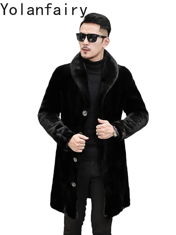 YOLANFAIRY Natural Black Mink 100% Real Fur Coat Man Mid-length Luxury Whole Mink Fur Jacket Men Clothing Top Quality шуба 2026