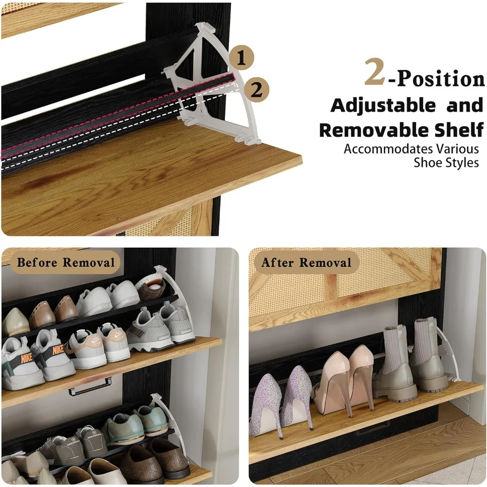 خزانة أحذية خشبية للمزرعة مع أدراج من الروطان، منظم مدخل قائم بذاته لتخزين المدخل