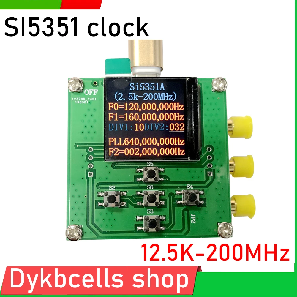 2.5K-200MHz SI5351A Square Clock Signal Generator Module STM32 TFT LCD High Frequency Generator For Oscilloscope