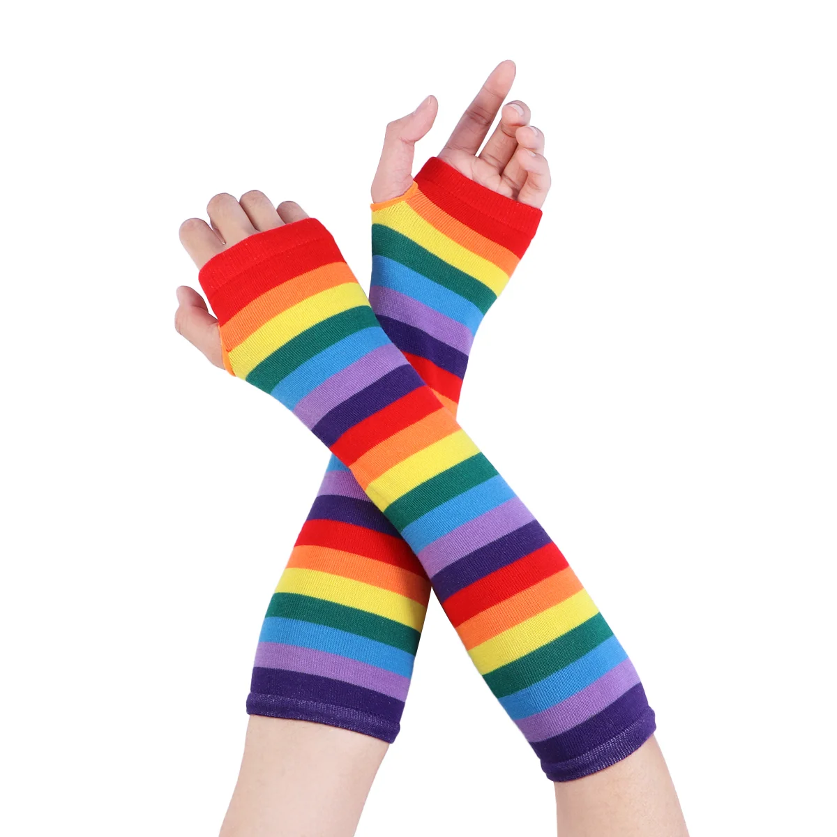 

Women Cotton Stocking Colorful Warmers with Hole Rainbow Fingerless Gloves for Kids