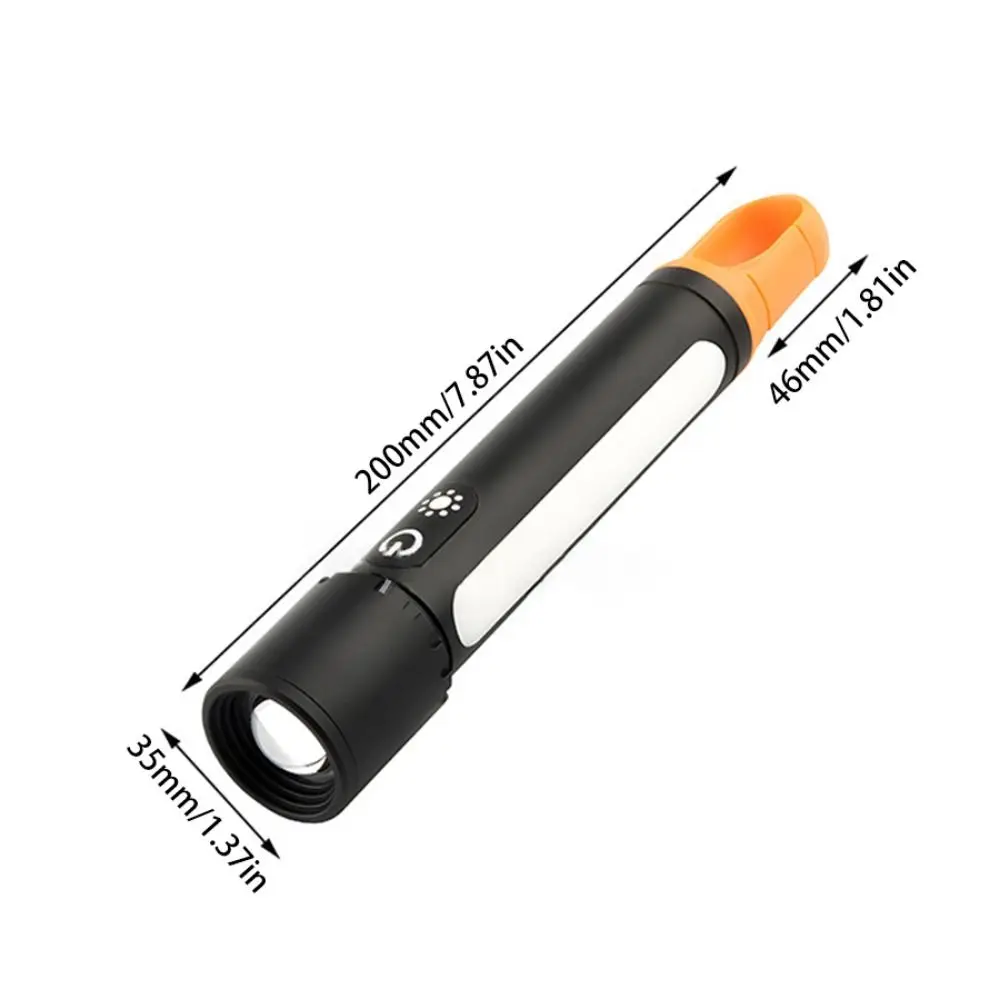 With Side Lamp Strong Light Flashlight Telescopic Zoom Portable Hook Outdoor Small Flashlight Long-range Rechargeable