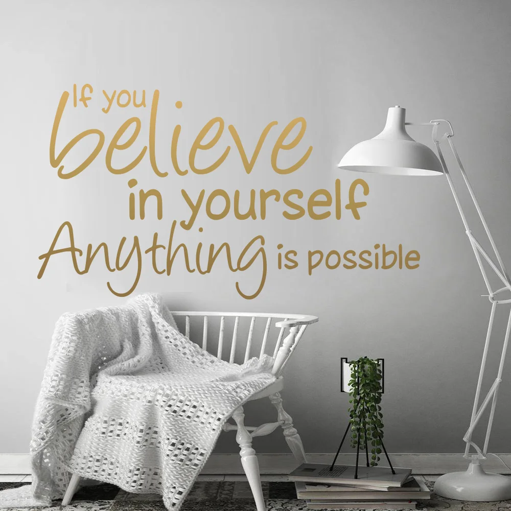 New Design Believe In Yourself Quotes Wall Sticker For Room Decoration Stickers Living Room Bedroom Removable Decals Home Decor