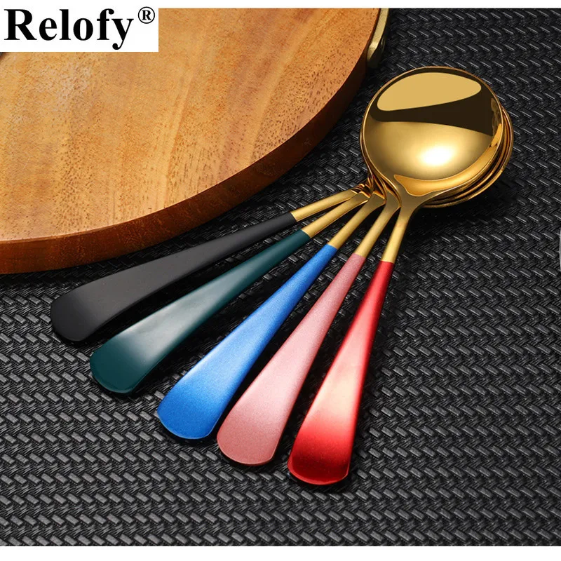 304 Stainless Steel Round Head Serving Spoon, Dessert Spoon, Coffee Tablespoon, Honey Specialty Spoons, Kitchen Gadget, 5/6/7PCS