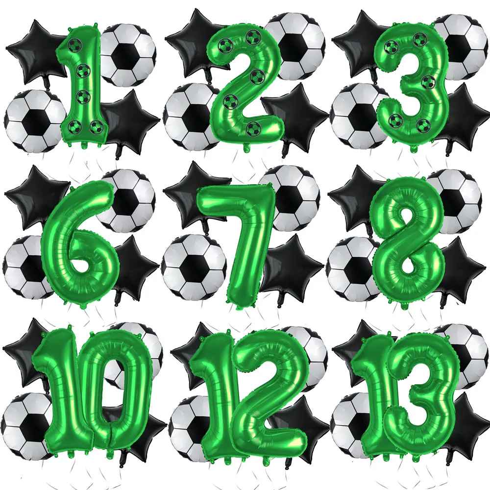 5Pcs Soccer Balloons Set 32inch Green Number Balloons Globos Football Birthday Party Decor Soccer Sports Theme Party Supplies