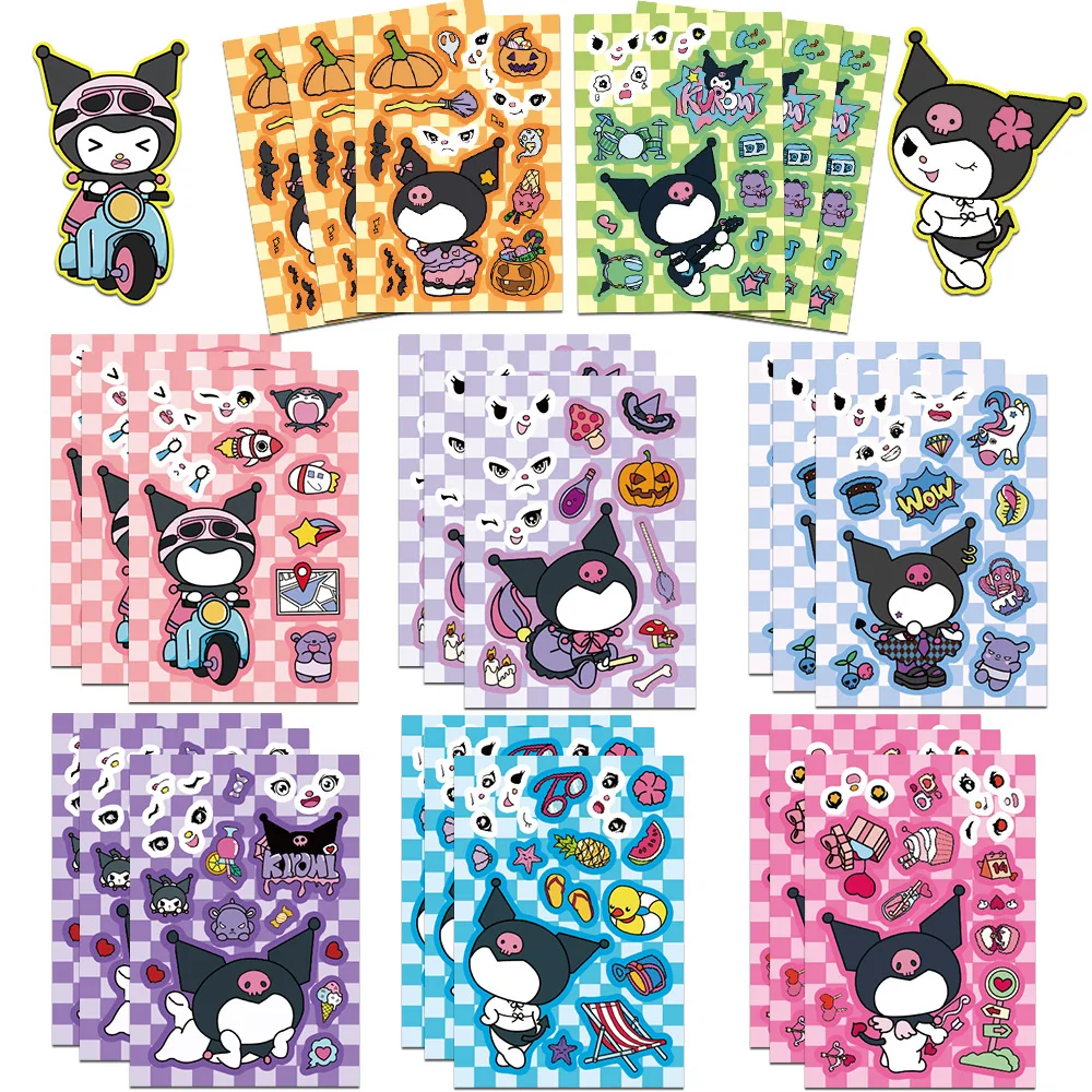 8/16Sheets Cute Colorful Kuromi Sanrio Cartoon Puzzle Sticker DIY Phone Laptop Luggage Skateboard Graffiti Decals Fun for Gift