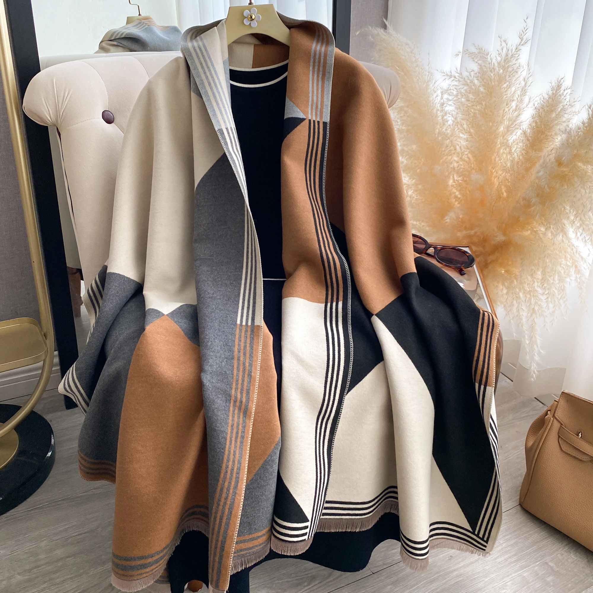 

2024 Роскошный зимний кашемировый шарф, женский новый дизайн, теплое одеяло из пашмины, шарфы-пончо, женская шаль с принтом, толстый платок Bufanda