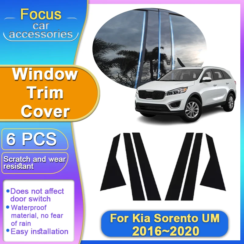 

For Kia Sorento UM 2016~2020 2017 6PCS Black Carbon Window Trim Cover B C Pillar Silver Center Column Stickers Car Accessories