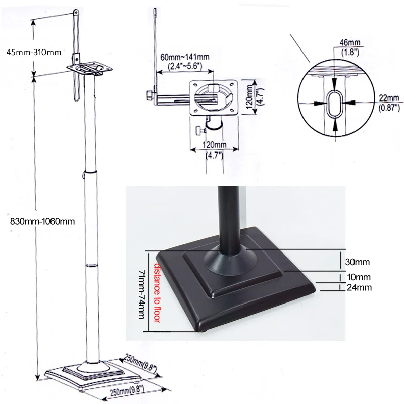 83-106cm SF-K100 metal Universal surround speaker floor stand displayer holder mount  for SA-RS5 RS8 FS1 FB1 ETC with screws