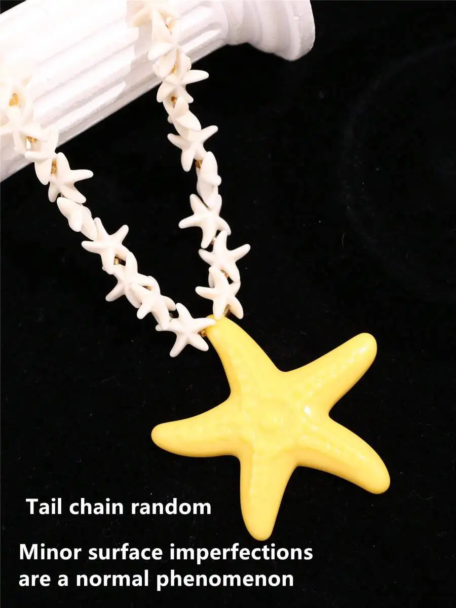 

Bohemian Ocean Style Yellow Starfish Beaded Pendant Necklace For Beach Vacation