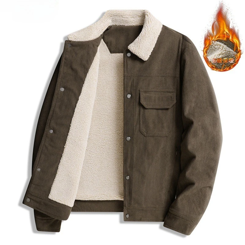 Size 9XL New Winter Men Fashion Corduroy Dowm Jackets Man Fluffy Collar Multiple Pockets Casual Jackets Male Loose Warm Parkas