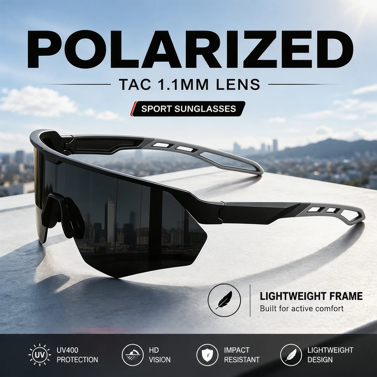 Polarized Sports Cycling Sunglasses with Soft Anti-Slip Nose Pad TAC True Film Lens Suitable for Cycling Bicycling And Running