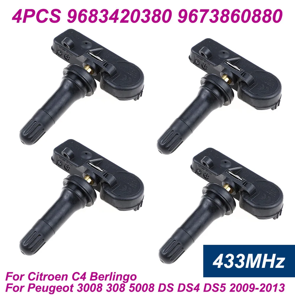 

4Pcs 433MHz TPMS Tire Pressure Sensor 9683420380 9673860880 For Citroen C4 Berlingo Peugeot 3008 308 5008 DS DS4 DS5 2009-2013