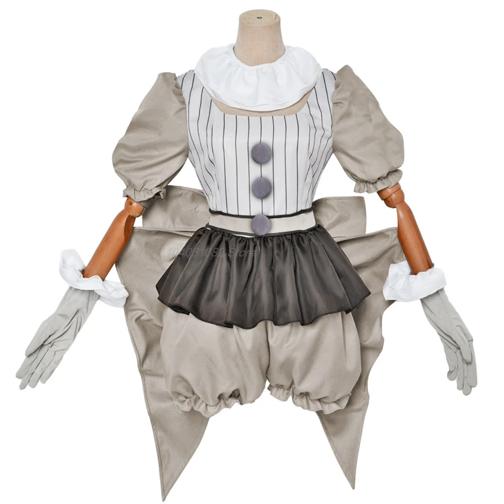 Movie Clown Pennywise Cosplay Costume Genderswap Halloween Horror Lolita Dress Women Fantasy Carnival Party Full Set Wig