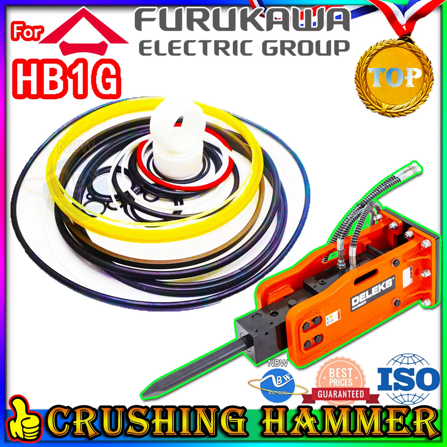 

For Furukawa HB1G Crushing Hammer Oil Seal Repair Kit Excavator Hydraulic Cylinder Broken Breaker Heavy Maintenance type rubber