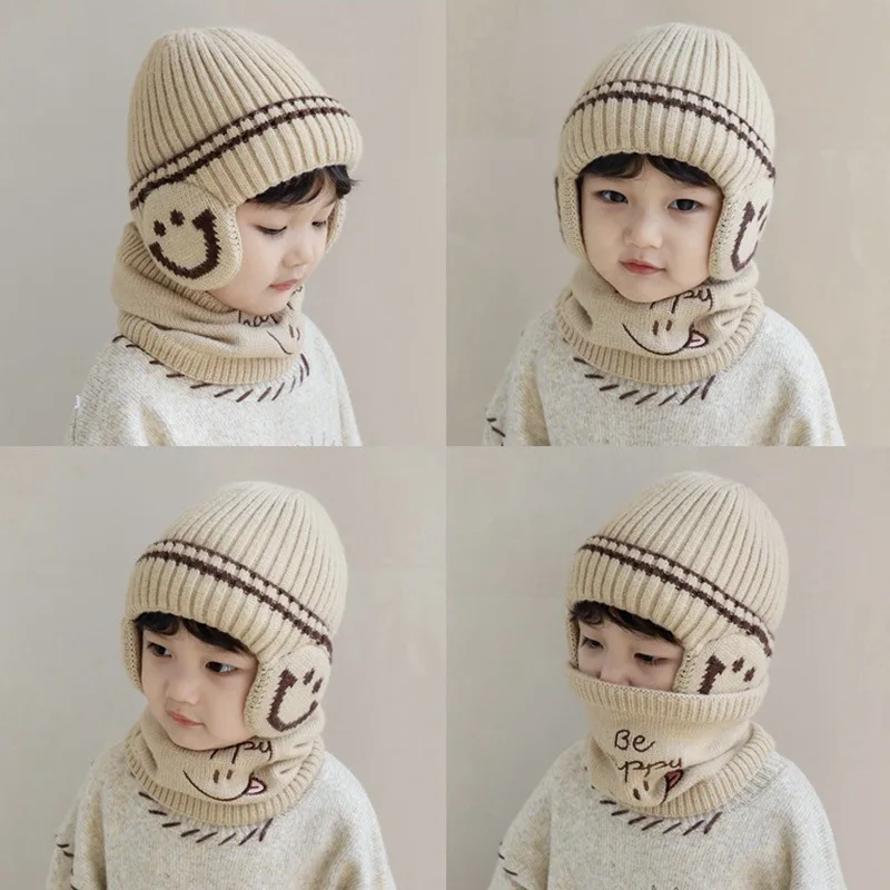 

2-piece winter children's hat scarf set thickened knitted ear protection hat suitable for boys aged 3-7 woolen hat