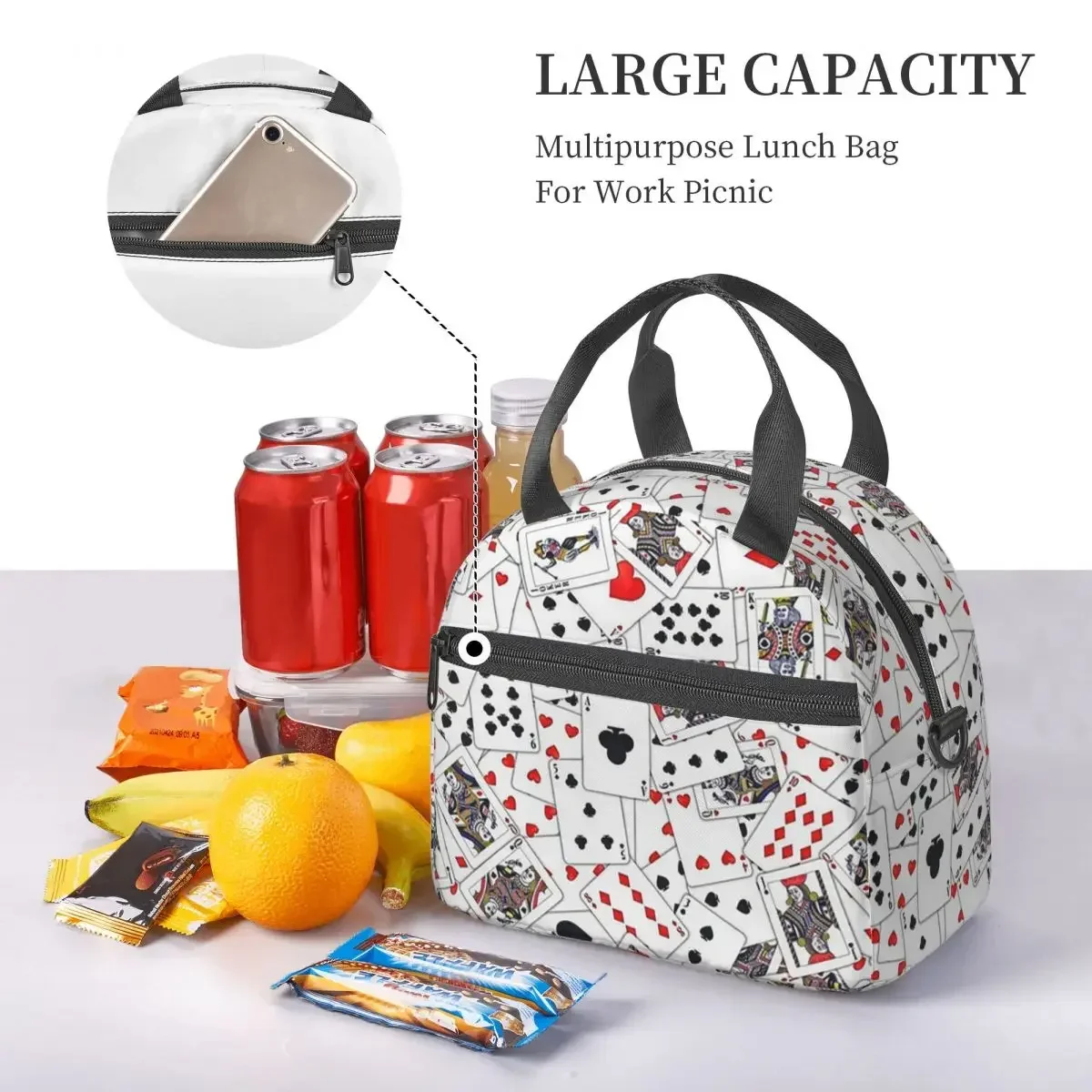 Playing Cards Insulated Lunch Bag for Women Bento Storage Food Boxes Leakproof Cooler Thermal Lunch Box Tote