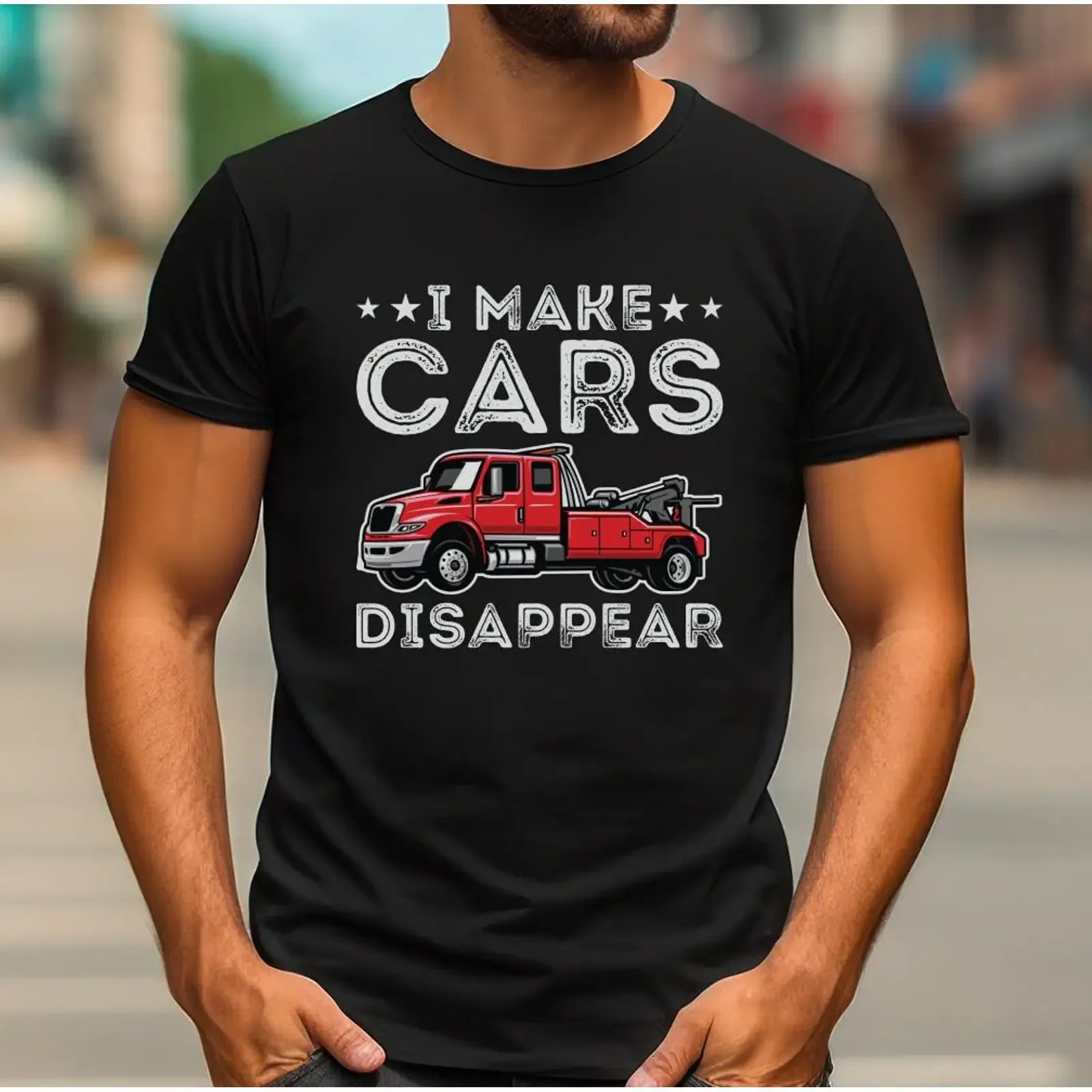 I Make Cars Disappear Funny Tow Truck Driver T Shirt Father's Day for Car Enthusiast Trucker Dad Casual vintage Washed