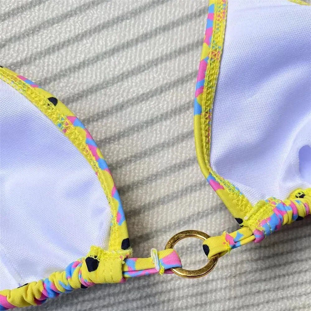 Sexy Yellow Floral Print Swimsuit Micro Bikini Thong 2026 Women String Halter Swimwear Bathing Suit Biquinis Mini Bikinis Sets