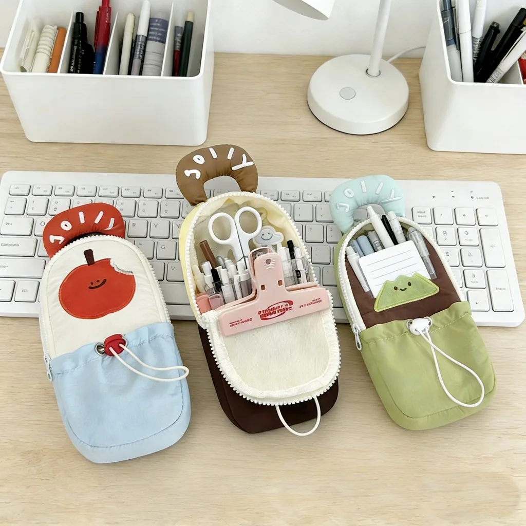 Student Pencil Case Drawstring Handle Pencil Pouch Standable Pencil Bag Canvas For Small Item Storage School Desk Organizer