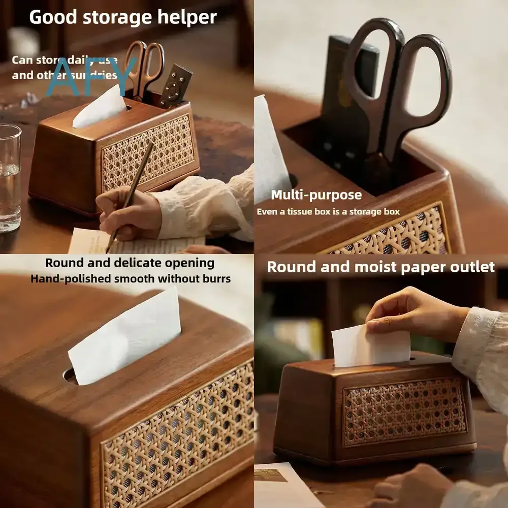 Wooden Tissue Box for Bedroom Kitchen Living Room Desktop Storage Luxury Napkin Dispenser Tissue Paper Case Multifunctional