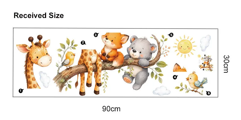 Niedliche Waldtiere Wandaufkleber für Kinderzimmer, Kinder, Jungen, Mädchen, Babyzimmer, Dekoration, Kinderzimmer, Tapete, Vinyl, Elefant, Löwe – Detail 19