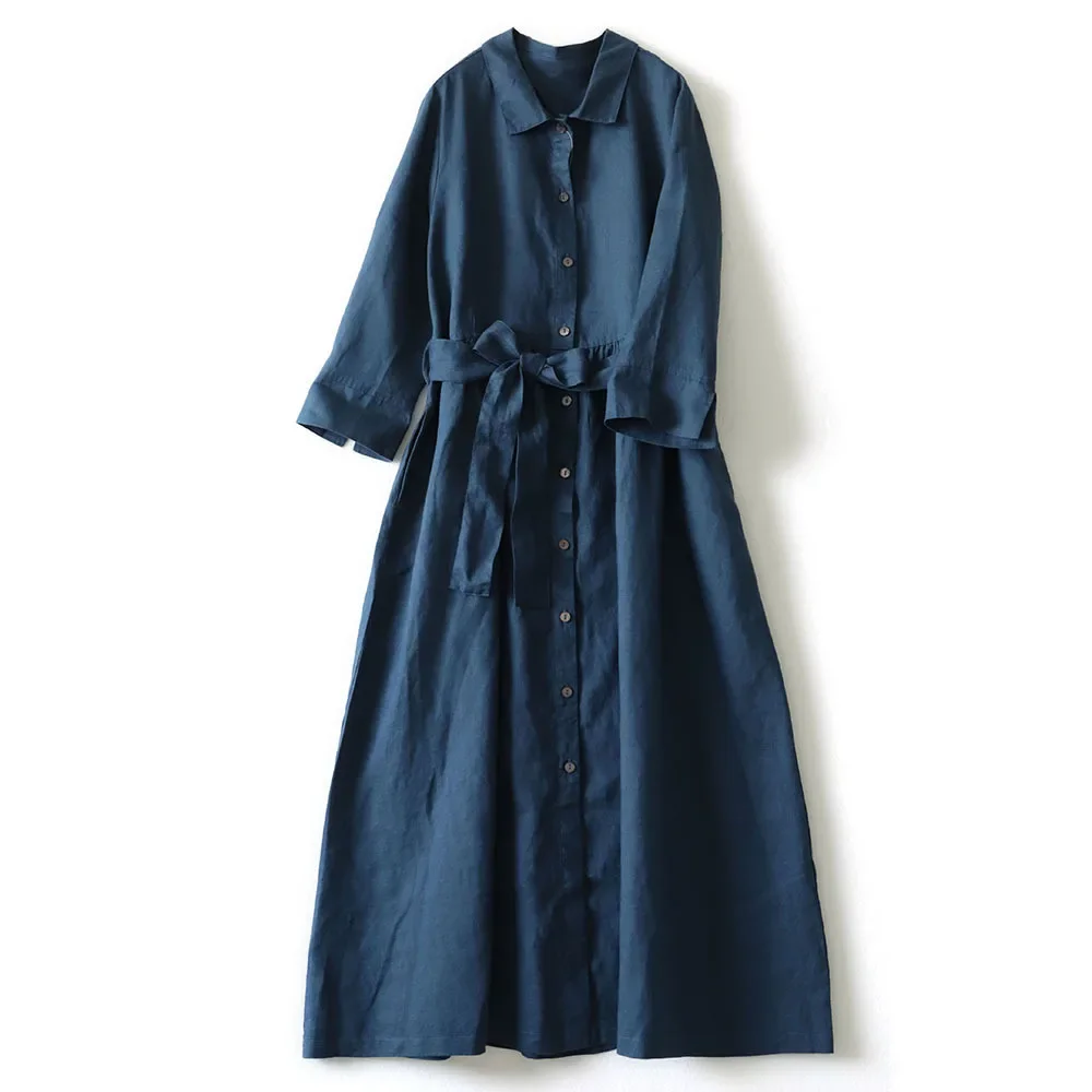 

Pop Women Turn Down Collar Half Sleeve Shirt Dress New Summer Japan Style Lace Up Single-Breasted Office Lady Elegant Dresses