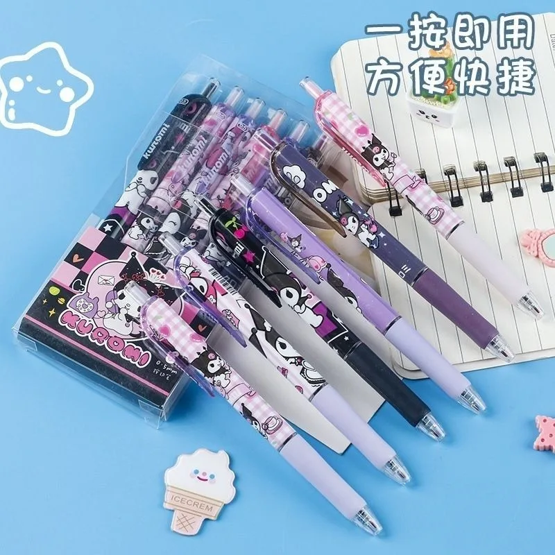 Sanrio Kuromi cartoon gel pen quick-drying pen student quick-drying 0.5 black push pen bullet cute kawaii school supplies gift