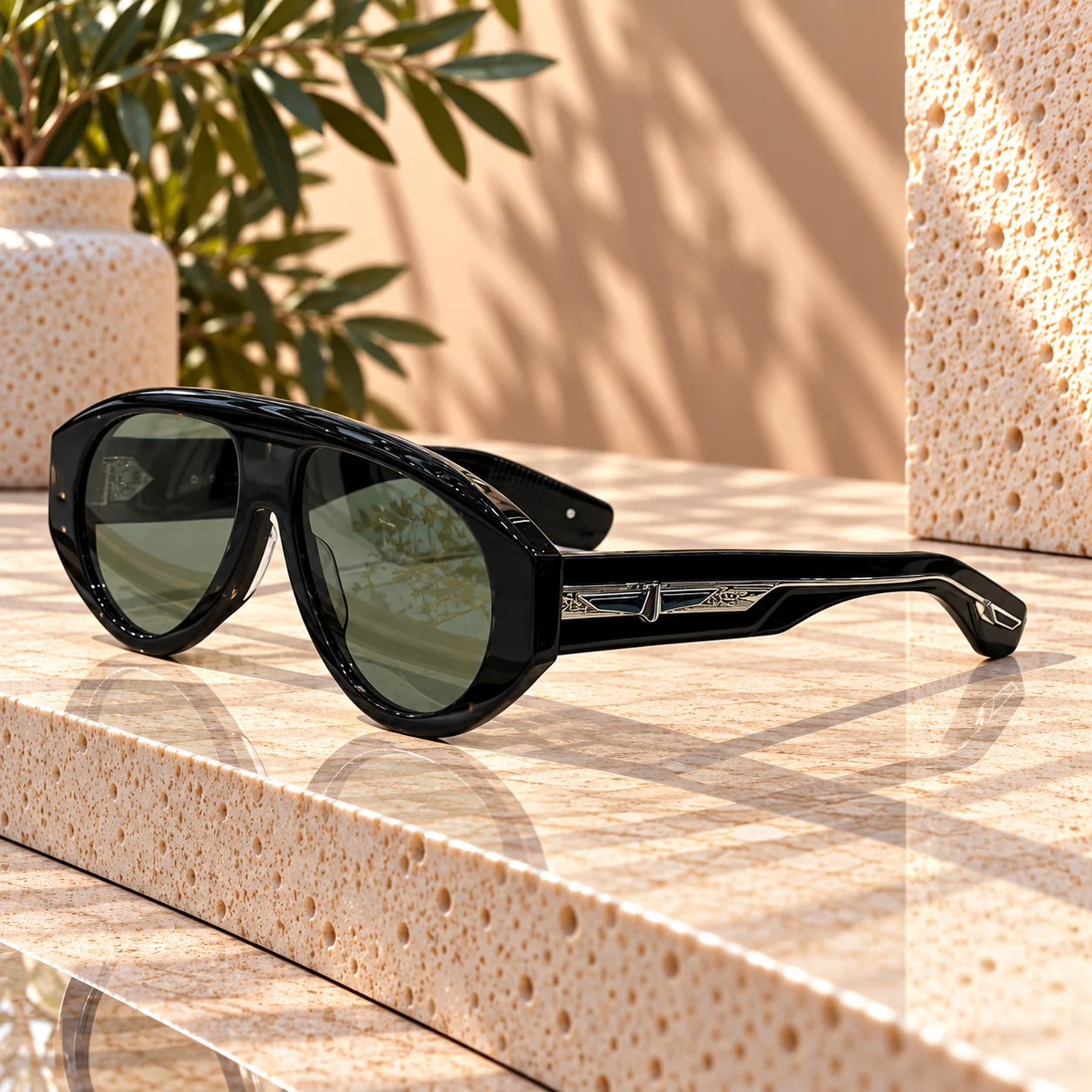 BANDIT Retro Top Aviator Sunglasses Men Women Thick Acetate Single Bridge UV400 Outdoor Driving Oversized Shades Eyewear