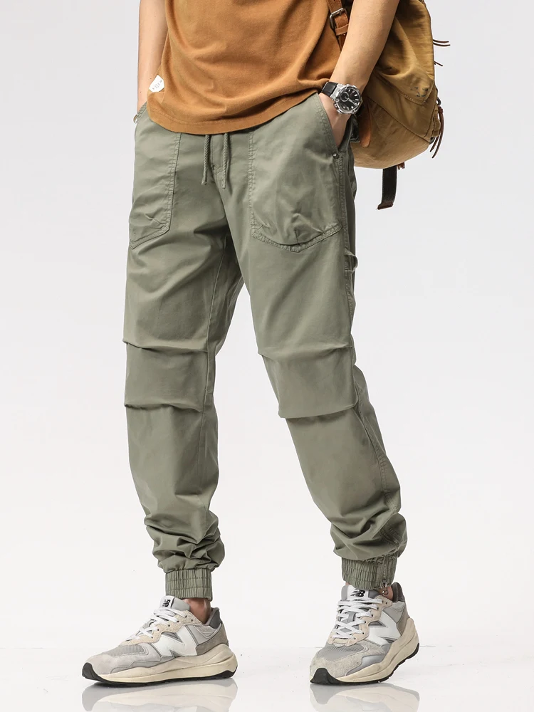 2023 New Summer Cargo Pants Men Cotton Casual Slim Fit Joggers Fashion Drawstring Zip Leg Work Trousers Male Streetwear