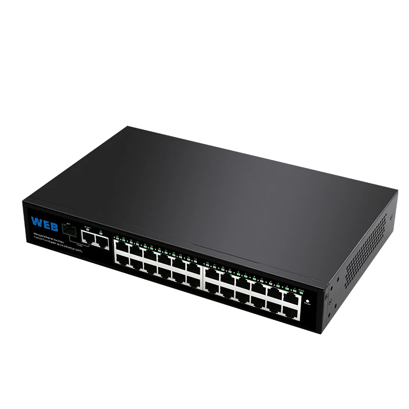24-port 10/100Mbps + 2-port Gigabit Managed Switch Hub Earhook Installation Auto-Negotiation RJ45 ports Switcher