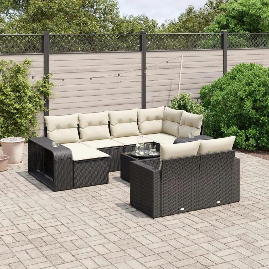

Garden Sofa Set Outdoor Black and Cream White Stylish Patio Furniture Comfortable Cushions Modern Design Durable Weatherproof