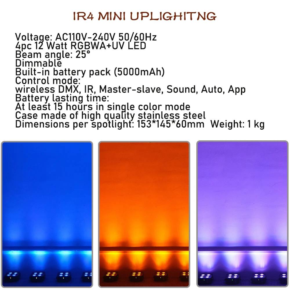 Bothlighting 4pcs with Bag IR4 Mini Uplights 4X12W Battery Spotlight LED Wireless DMX for Party Disco Club Stage Lighting
