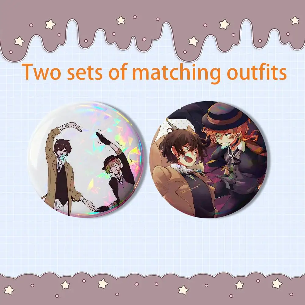 Jaded and cynical Soukoku BSD Chuuya Dazai HD Print Round Lapel Pins Pretty Derby 2 piece set Round Display Brooches Badges