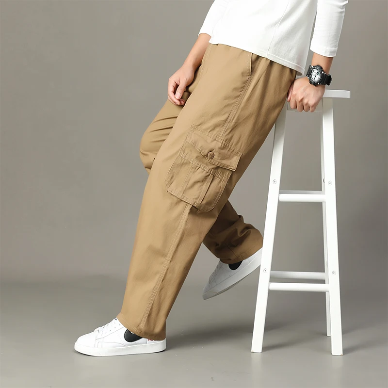 IPPOLICH Spring Summer Mens Work Pants Classic Straight Leg Wide Leg Fall Big Pocket Cargo Pants Sports Casual Trousers M-5XL