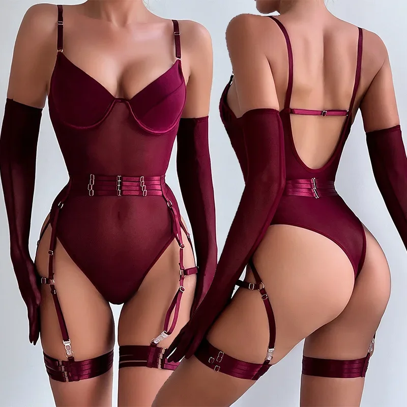 جديد الملابس الداخلية المثيرة الفرقة الربط سليم صالح قفازات ثلاث قطع مجموعة ثوب النوم ثوب النوم مثير الملابس الداخلية المثيرة الملابس الداخلية للنساء