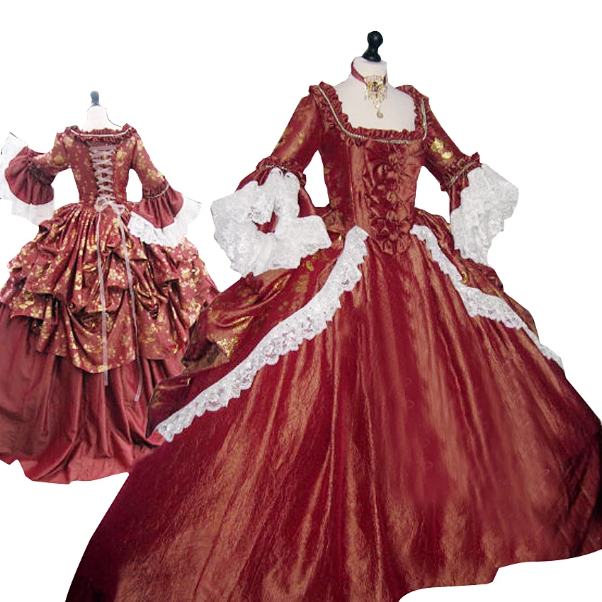 Georgian Satin Marie Antoinette Ball Gown Adult Victorian Party Dress for women