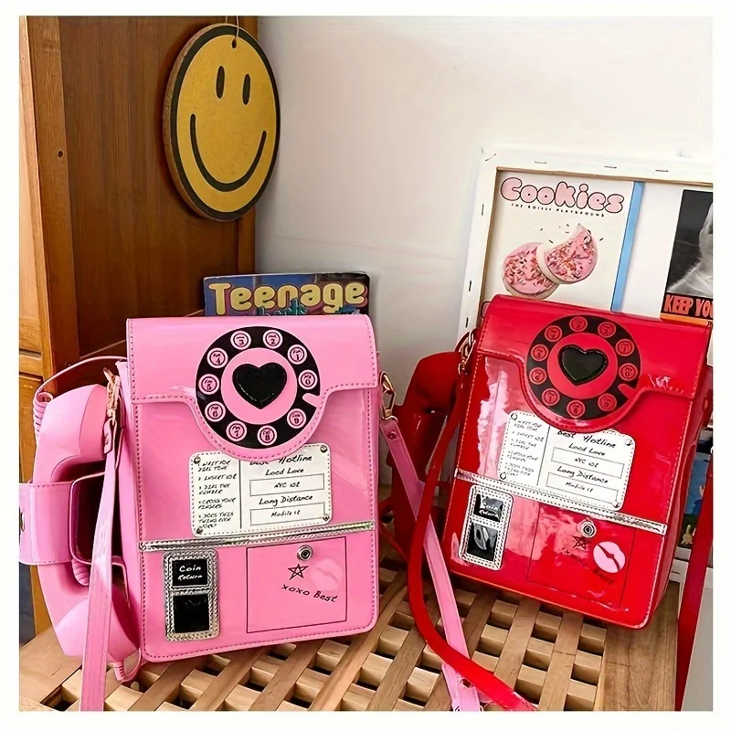 Vintage Telephone Comb Crossbody Shoulder Mini Purse Trendy Womens Handbag Travel Shopping Dating Street Fashion Accessory Gift