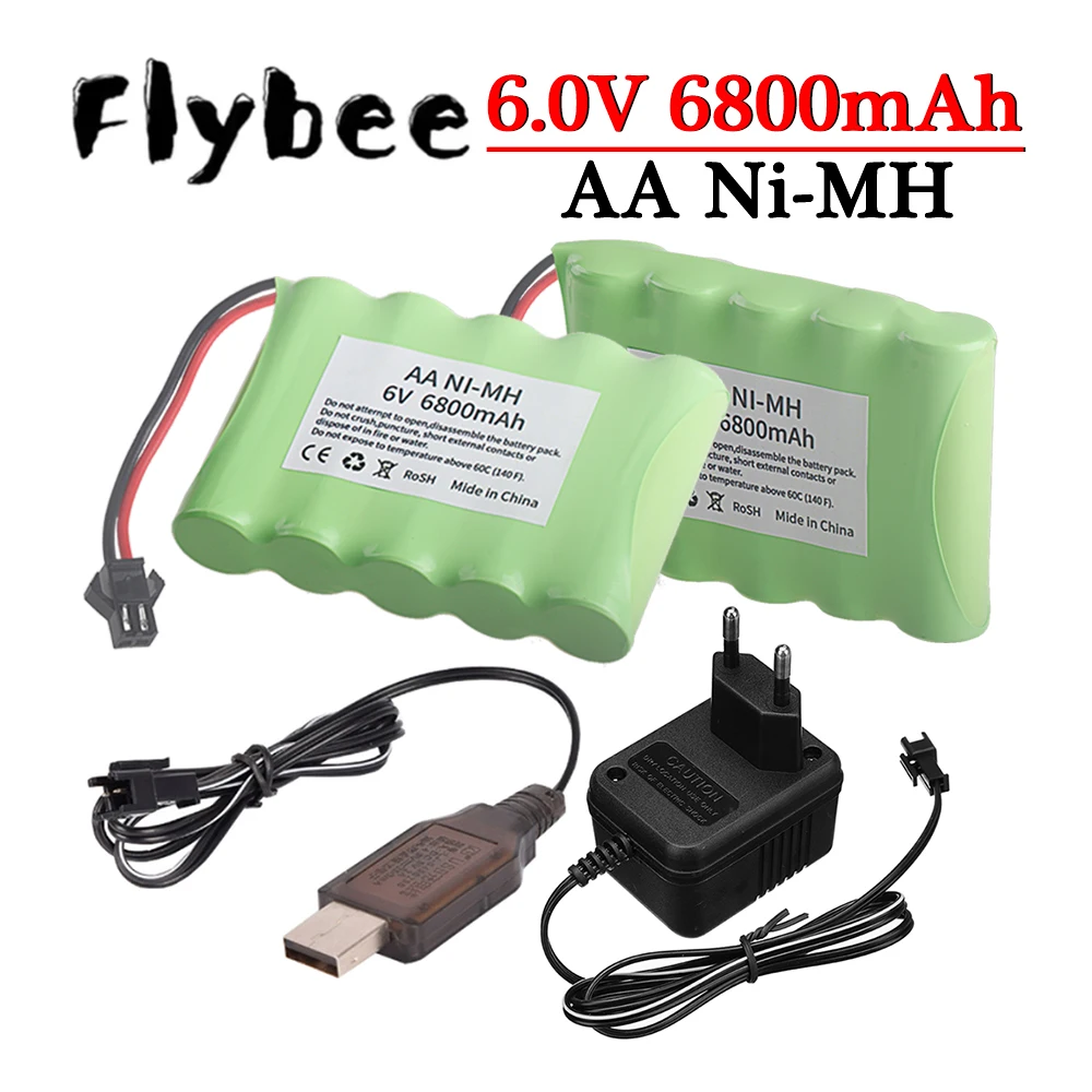 (SM PLUG) 6V 6800mAh NiMH Battery with USB Charger For Rc Toys Cars Tank Truck Robot Boats AA Ni-MH 6v Rechargeable Battery Pack