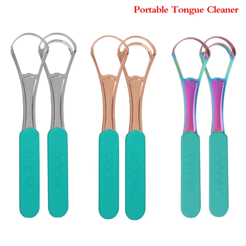 Raspador de língua portátil com alça antiderrapante, aço inoxidável reutilizável, estojo de escova oral, camada simples ou dupla, 1pc