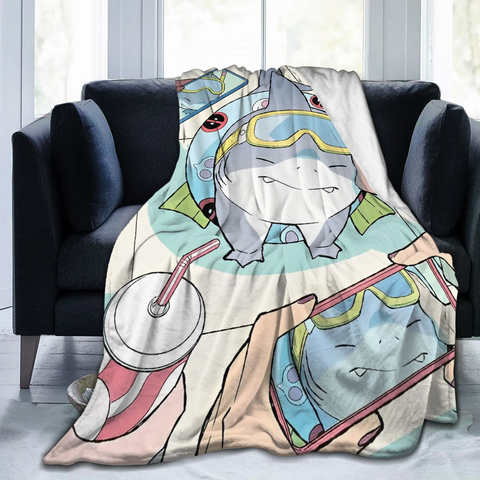 Cute Jeff The Landshark Flannel Blankets Shark Funny Throw Blanket for Home 200x150cm Plush Thin Quilt