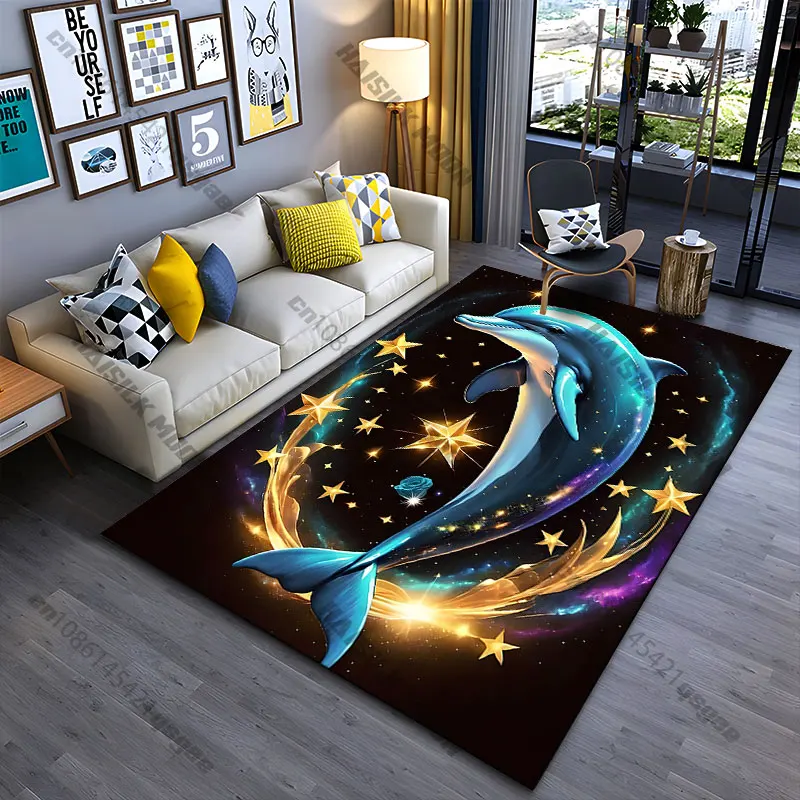 Magical dolphin celestial stars carpet Yoga living room room decor children's crawling mat doormat area rug games mat