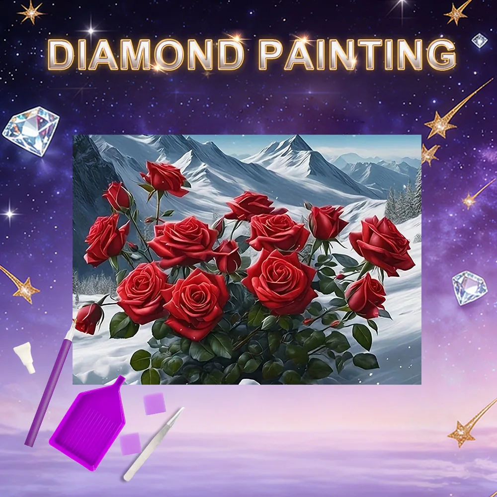HUACAN Diamant-Mosaik-Sets Rosenblume Erwachsenen-Bastelarbeiten Handarbeiten DIY-Geschenk Diamant-Malerei-Sets Berg-Blumen-Dekor für Zuhause
