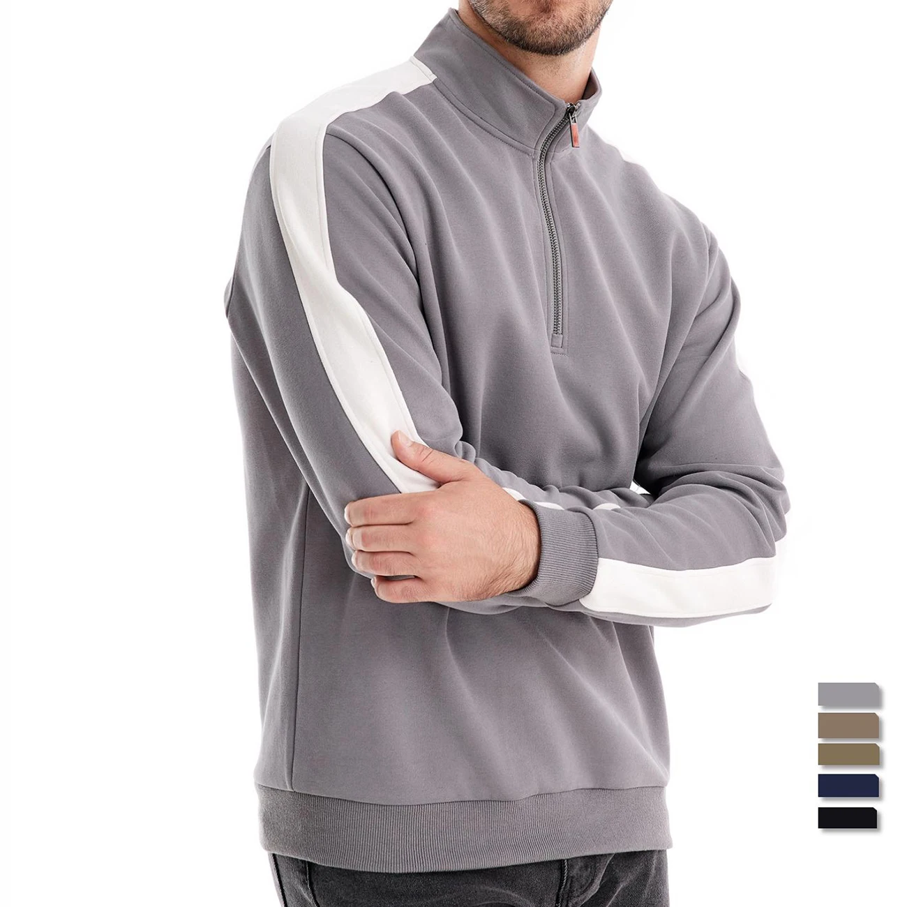 AIOPESON Mens Patchwork Quarter Zip Cotton-blend Sweatshirts Lightweight Casual Sport Pullover Sweatshirt for Men