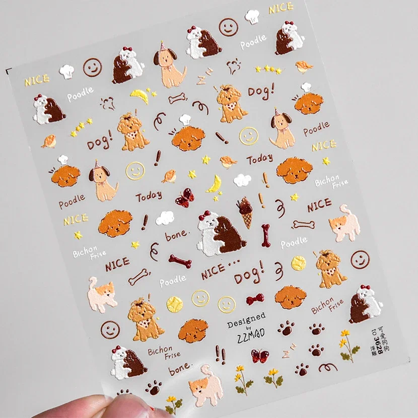 

Pretty Cute Puppy Kitty Bear Cat Paw 5D Soft Embossed Relief Self Adhesive Nail Art Stickers Lovely Cartoon Dog Manicure Decals