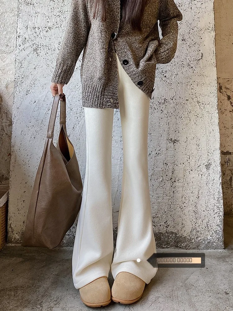 

Женские модные брюки-клеш с высокой талией, стройнящие, в пол, трендовые, однотонные, для офиса