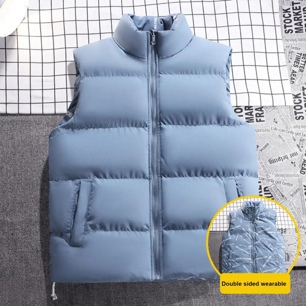 Men Reversible Vest Jacket Drawstring Hem Men Vest Men's Reversible Sleeveless Puffer Vest with Stand Collar Drawstring Hem