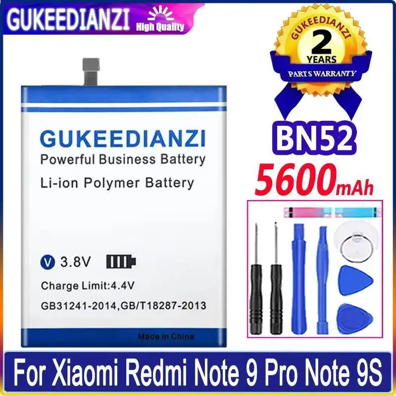 

Mobile Phone Battery For Xiaomi Redmi Note 9 Pro 9Pro Good Low-Temperature Performance BN52 Reliable Replacement 5600Mah
